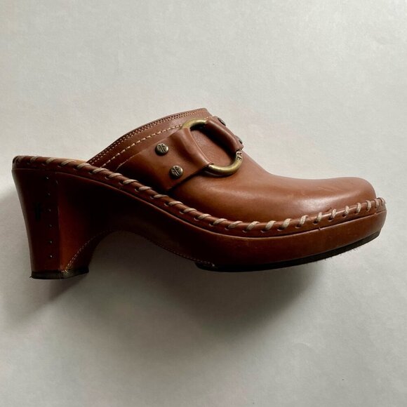 Frye Charlotte Ring 70770 Brown Leather Heeled Mule Clogs Women's Size 7 1/2 M - Picture 7 of 10